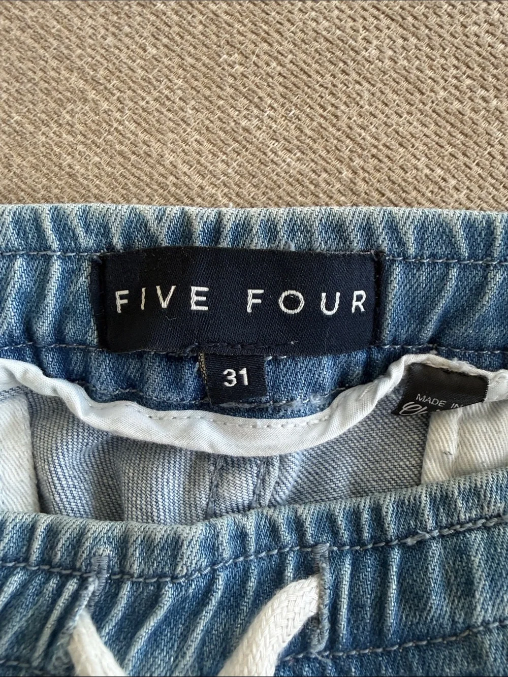 Five Four Light Blue Distressed Denim Hybrid Drawstring Shorts